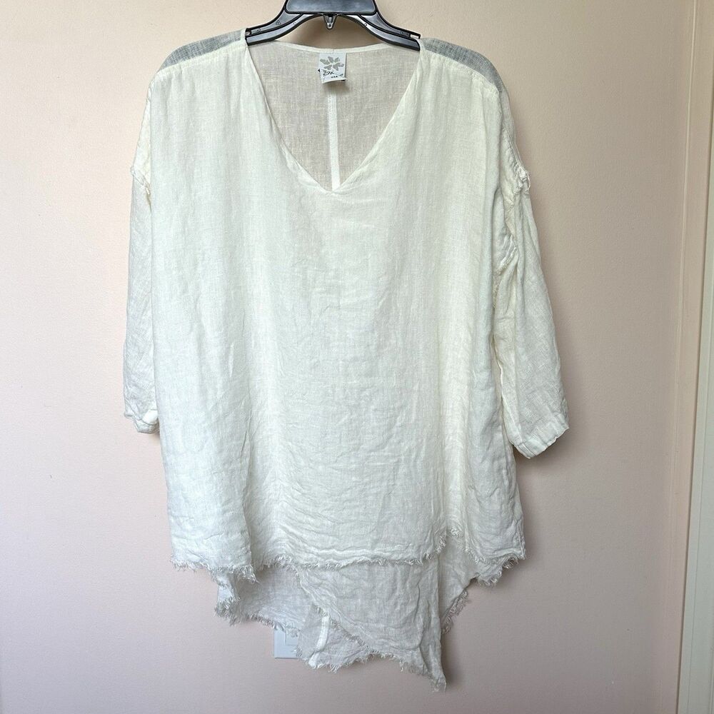 Match Point Mesh Linen Top Med Cream Asymmetrical Pullover Lagen Resort